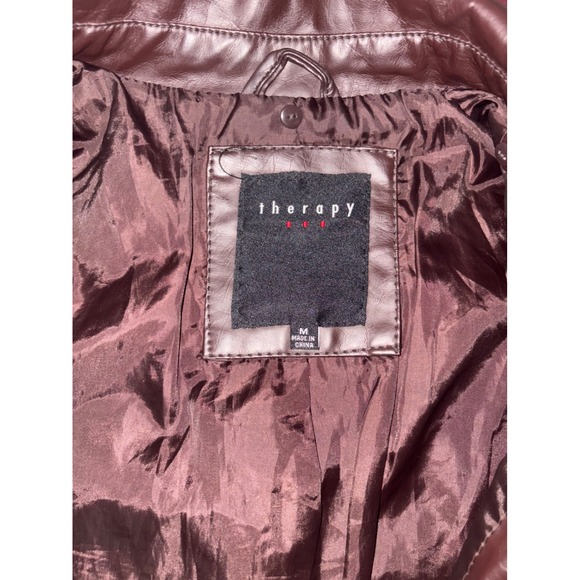 Therapy Faux Leather Brown Quilted Moto Jacket Women's‎ Medium - Picture 3 of 5